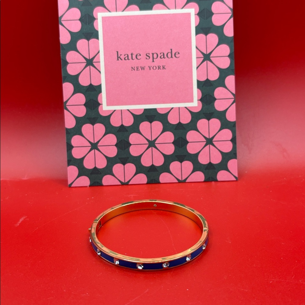 Kate Spade Blue & Gold Hinged Bangle Bracelet with Crystal Accents